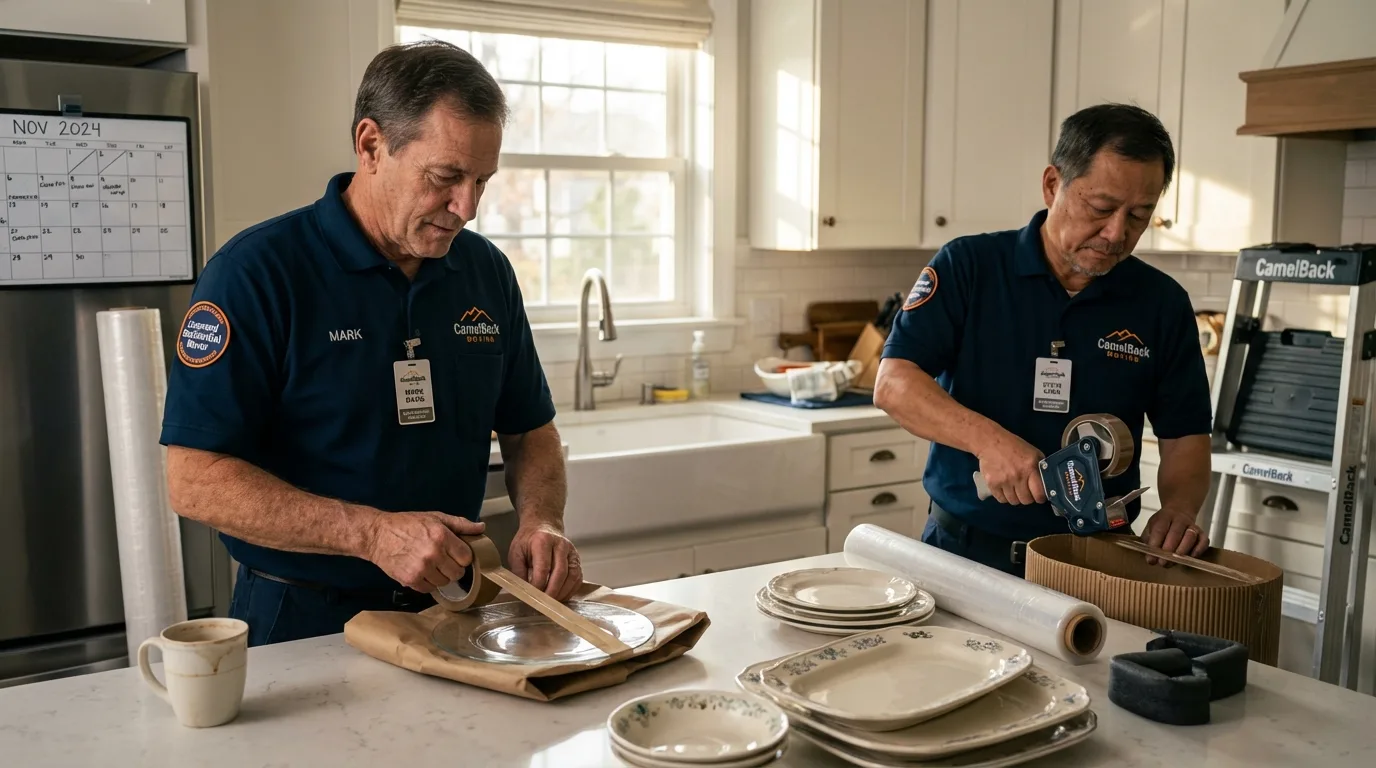 Professional crew packing kitchen dishware in Mount Ida, AR