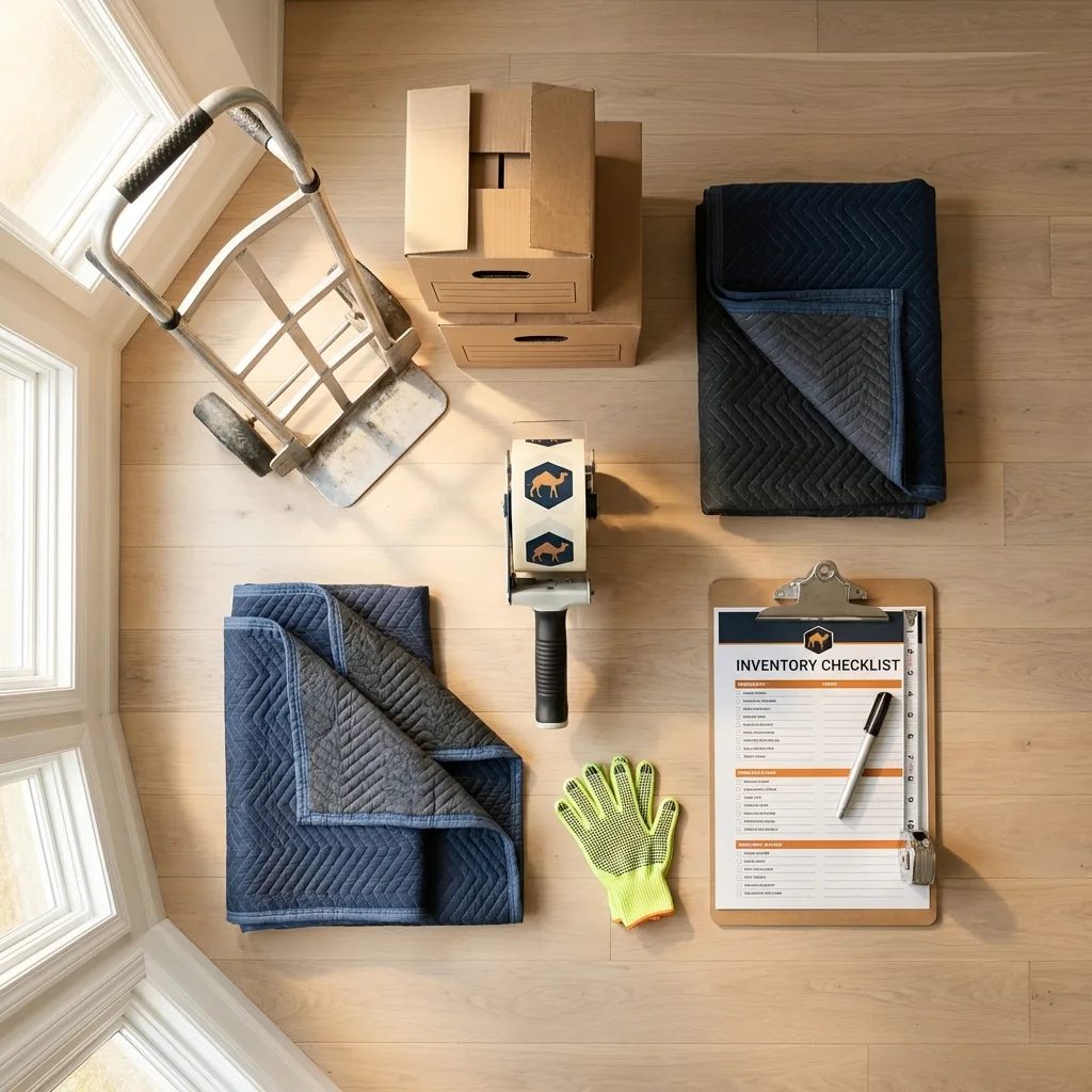 Professional moving supplies and packing materials layout for Mount Ida residential relocations